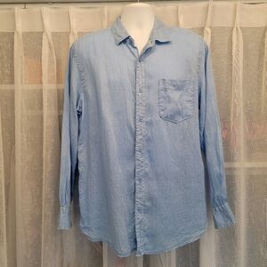 Raffi Pure Linen Blue Button Down Long Sleeve Shirt Size Large NWOT